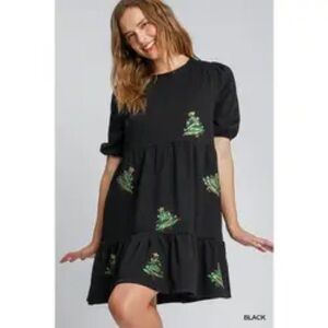 Black Cotton Tiered Christmas Tree Dress Size M